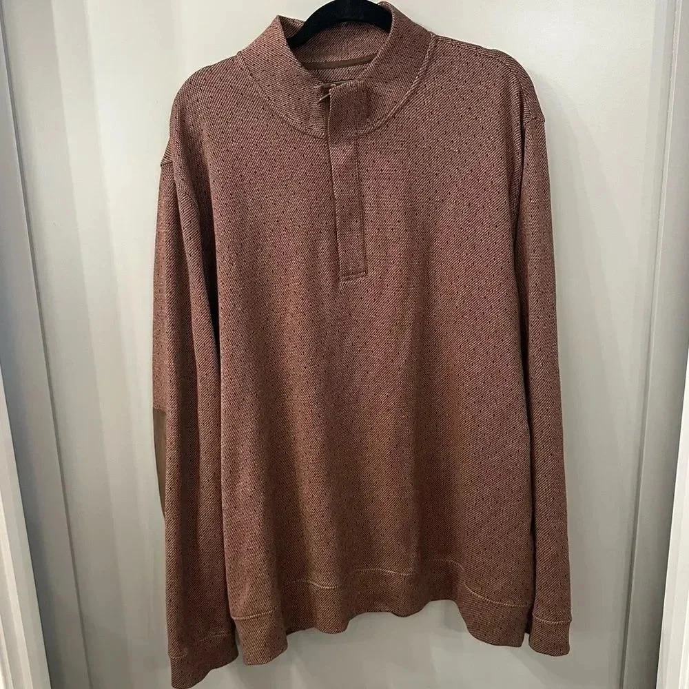 Jos A Banks 1/4 Zip Sweater Brown Men’s Pullover Size XXL Elbow Patches